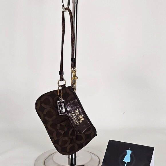 Coach Women's Brown Monogram Canvas & Leather Wristlet Clutch 135 - Picture 1 of 11